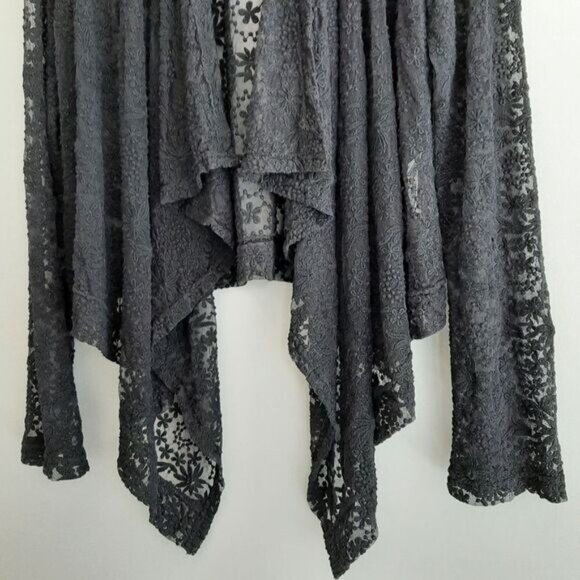 HARD TAIL Lace & Mesh Sheer Floral Embroidery Waterfall Open Front Cardigan Sz S - Picture 6 of 15